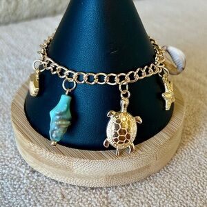 Beach Vibes Gold Sea Shore Charm Bracelet
